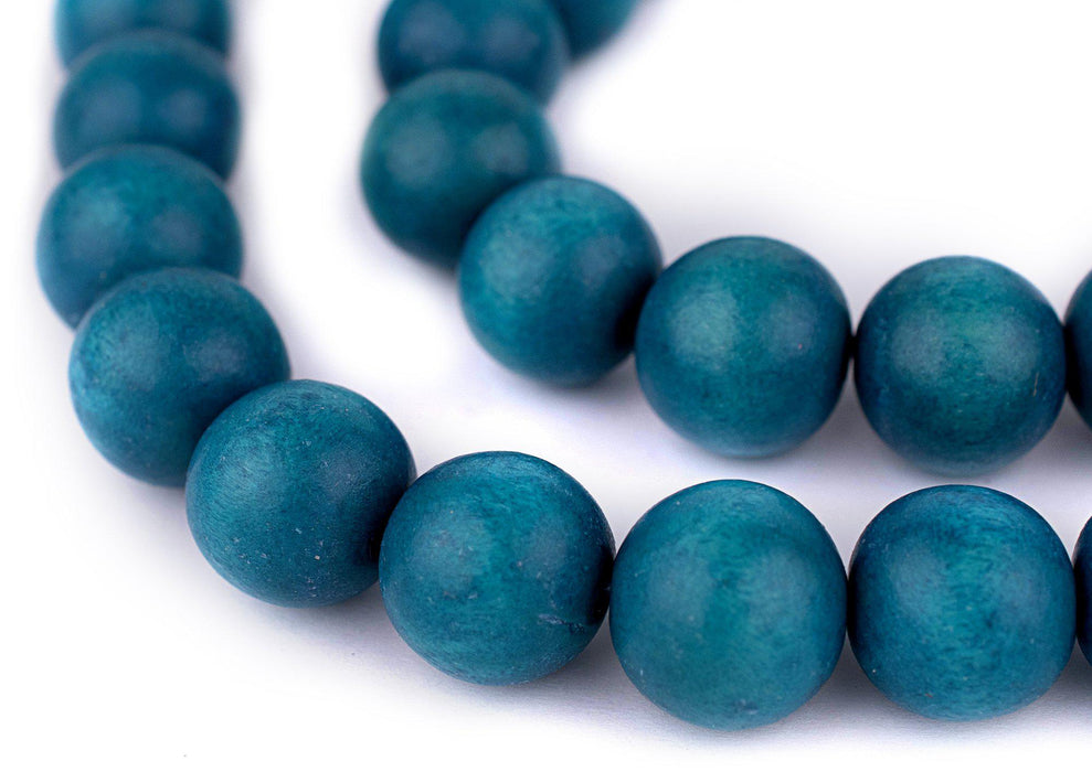 Aqua Blue Round Natural Wood Beads (18mm) - The Bead Chest