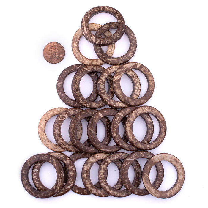 Natural Coconut Shell Ring Pendants (35mm, Set of 20) - The Bead Chest