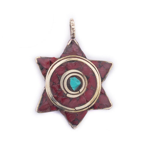 Red & Blue Nepal Star of David Pendant - The Bead Chest