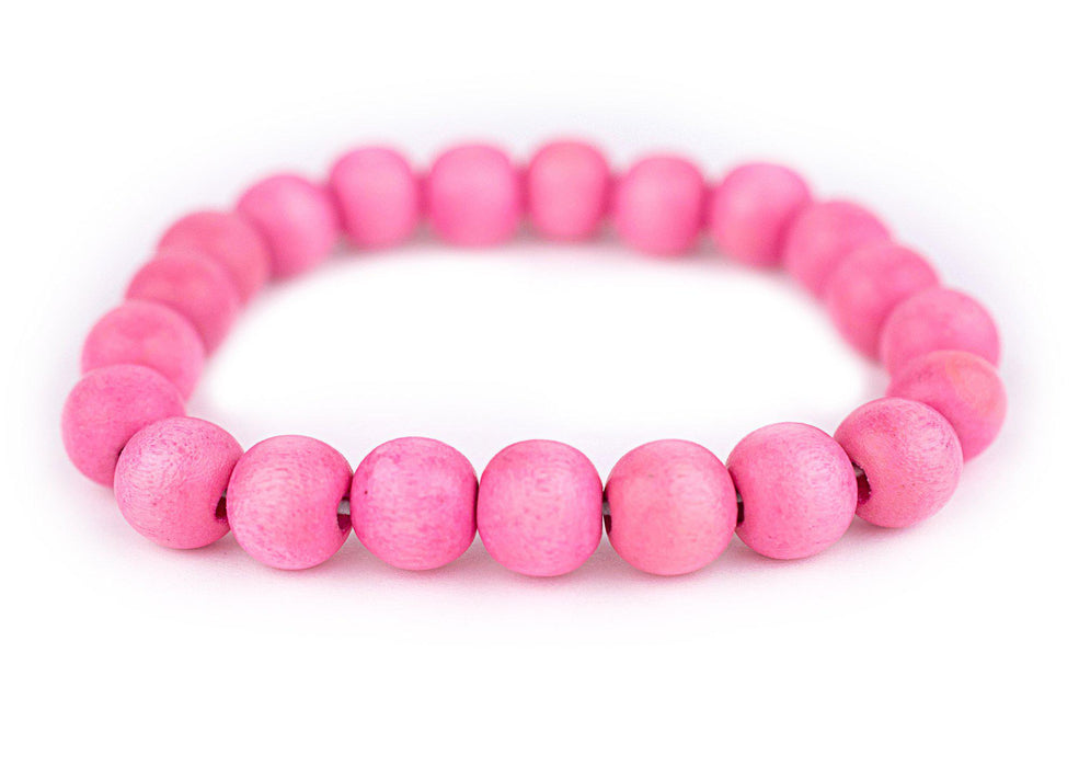 Neon Pink Wood Bracelet (10mm) - The Bead Chest