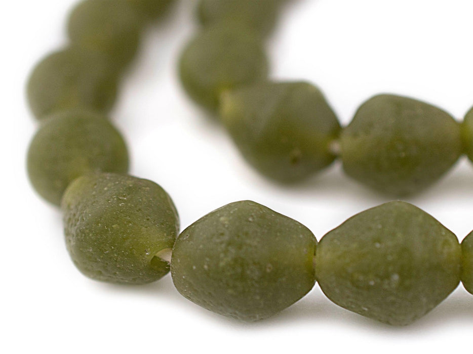 Olive Green Ancient Style Bicone Java Glass Beads (15mm) - The Bead Chest