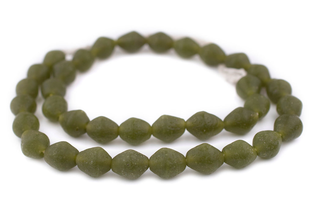 Olive Green Ancient Style Bicone Java Glass Beads (15mm) - The Bead Chest