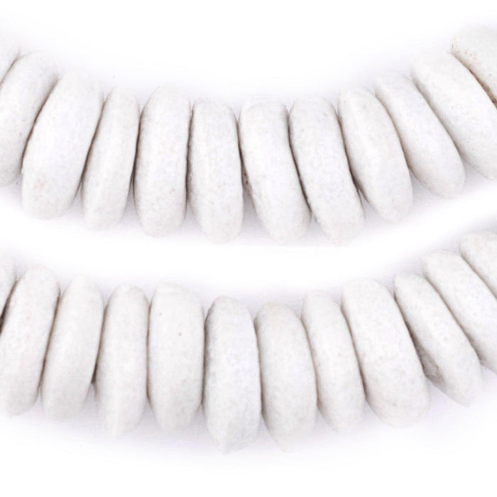 White Ashanti Glass Saucer Beads (18mm) - The Bead Chest
