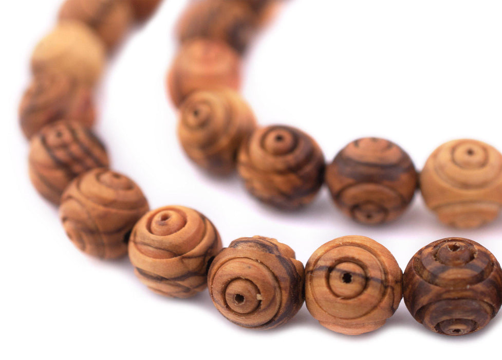 Carved Round Olive Wood Beads from Bethlehem (12mm) - The Bead Chest