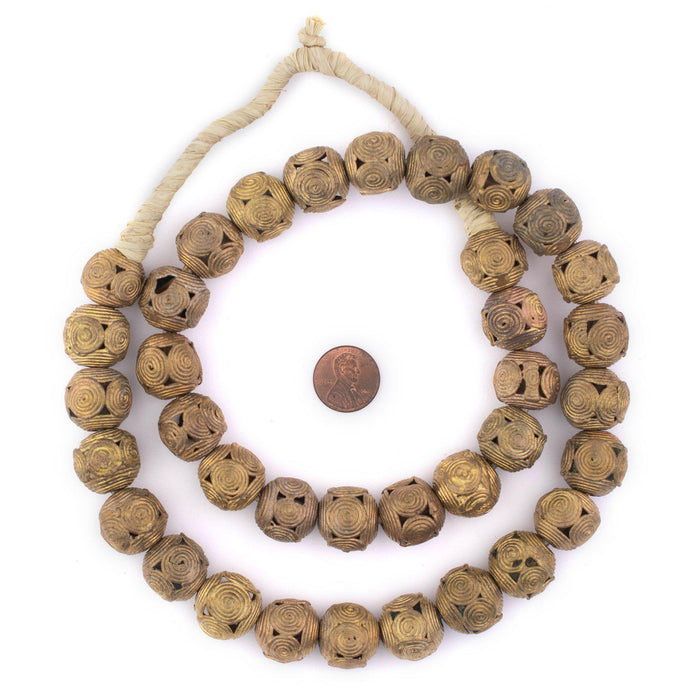 Cameroon-Style Ghana Brass Filigree Globe Beads (18mm, Long Strand) - The Bead Chest