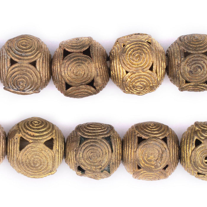 Cameroon-Style Ghana Brass Filigree Globe Beads (18mm, Long Strand) - The Bead Chest
