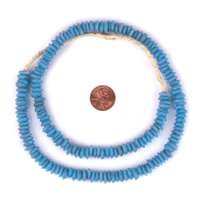Sky Blue Ashanti Glass Saucer Beads (10mm) - The Bead Chest