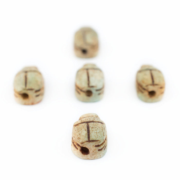 White Stone Egyptian Scarab Beads (Set of 5) - The Bead Chest
