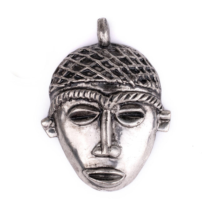 African Silver Mask Pendant (75x55mm) - The Bead Chest
