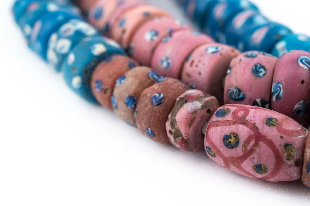 Antique Pink and Blue Sliced Venetian Pineapple Beads - The Bead Chest