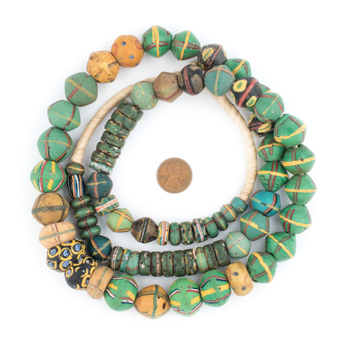 Antique Medley Green Venetian King Beads - The Bead Chest