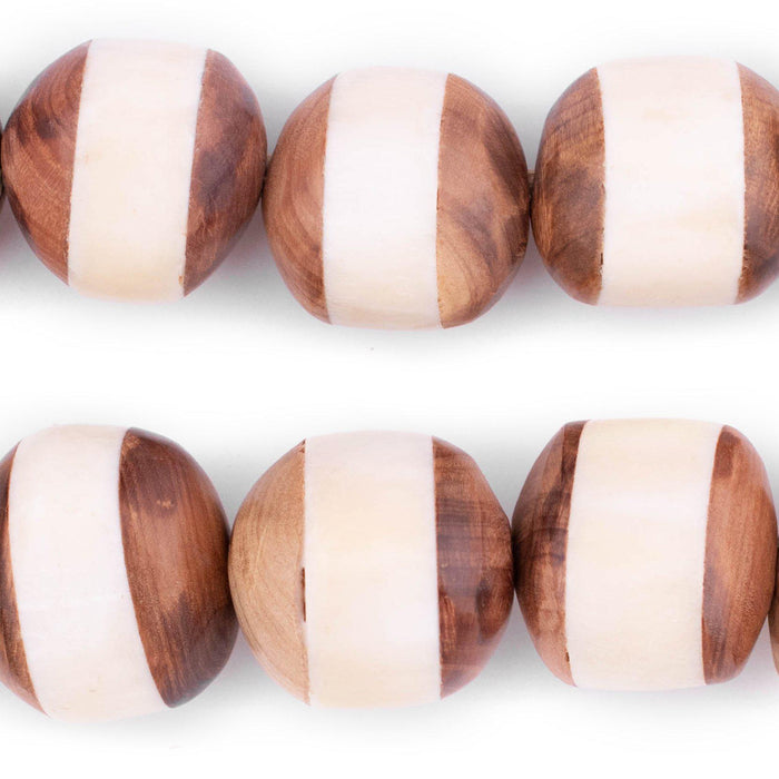Inlaid Wood and Bone Tanzanian Sphere Beads (24mm) - The Bead Chest