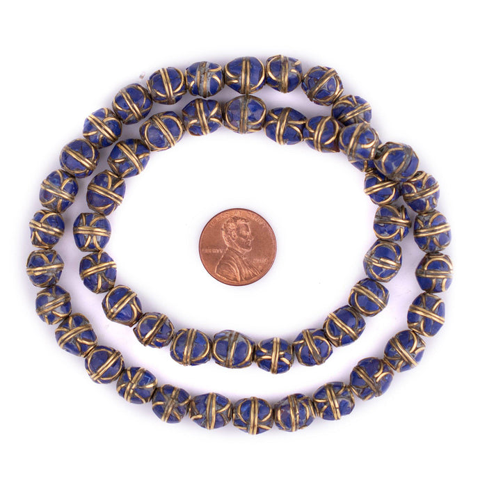 Lapis Inlaid Nepali Brass Beads (9mm) - The Bead Chest