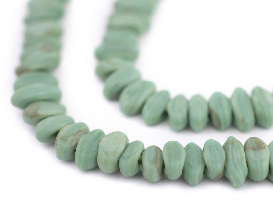 Pistachio Green Football-Shaped Java Glass Beads (4x10mm) - The Bead Chest