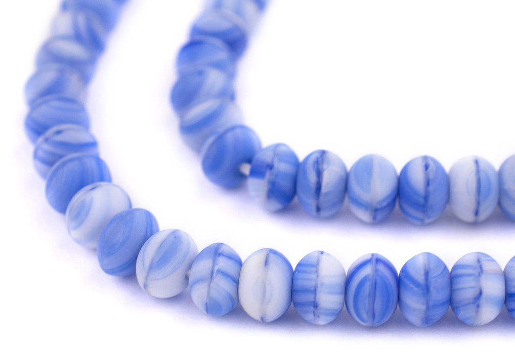 Blue & White Binta Banji Kakamba Beads (5x8mm) - The Bead Chest