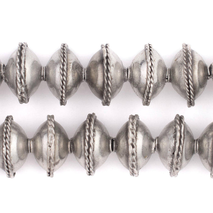 Ethiopian Bezeled Silver Saucer Beads (18mm, 24 Inch Strand) - The Bead Chest