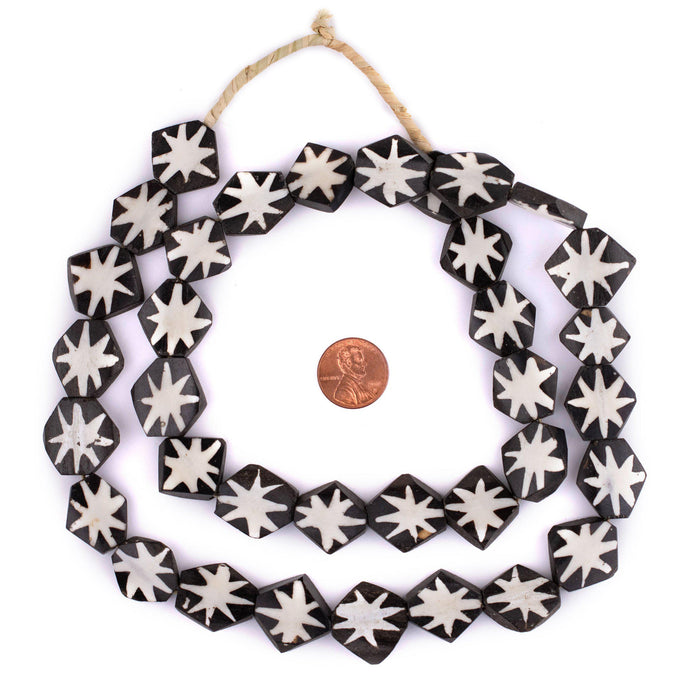 Star Design Batik Bone Beads (Hexagon) - The Bead Chest