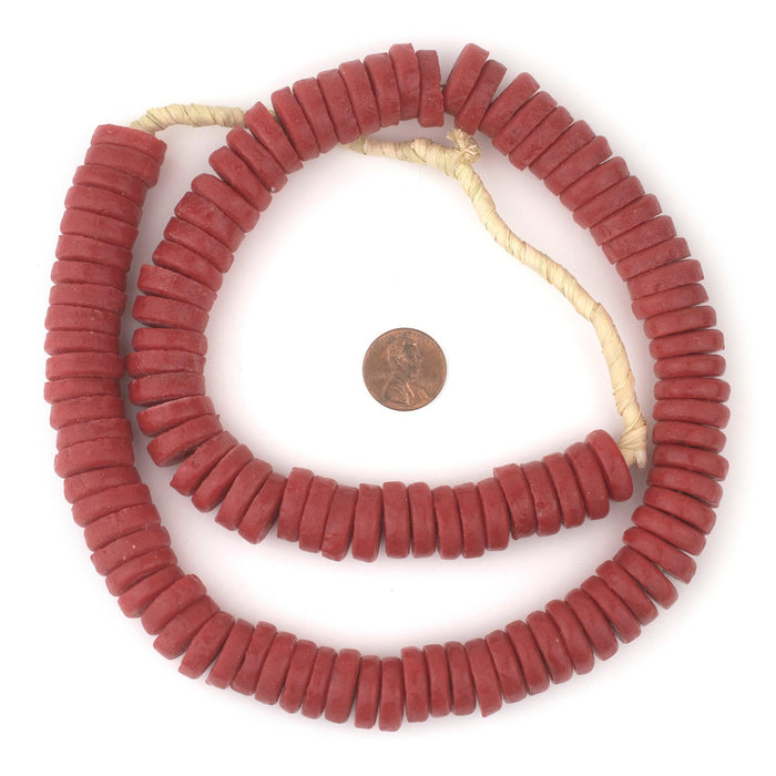 Red Ashanti Glass Disk Beads (18mm) - The Bead Chest