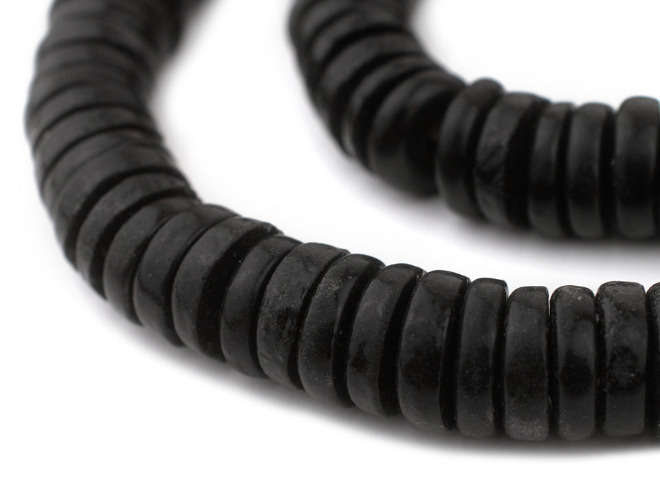 Black Ashanti Glass Disk Beads (18mm) - The Bead Chest