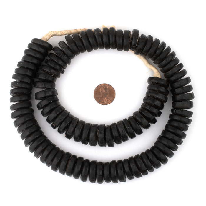 Black Ashanti Glass Disk Beads (20mm) - The Bead Chest