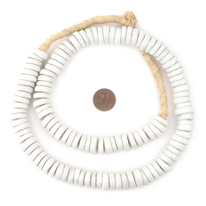 White Ashanti Glass Disk Beads (14mm) - The Bead Chest