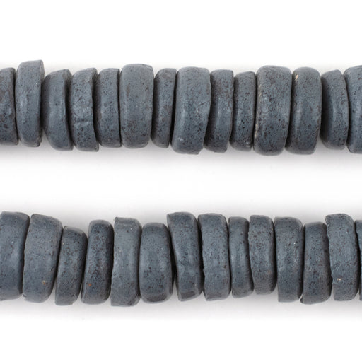 Dark Grey Ashanti Glass Disk Beads (14mm)