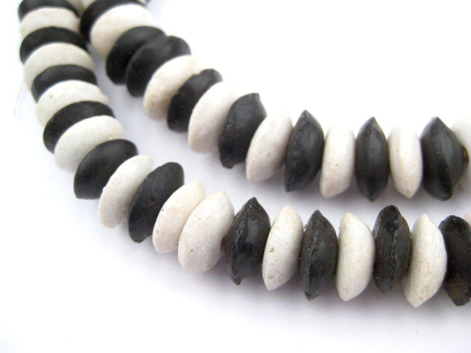 Black and White Medley Ashanti Glass Saucer Beads - The Bead Chest