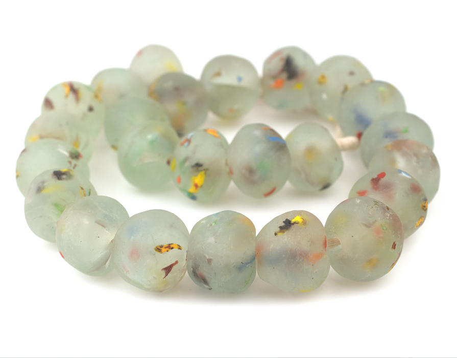 Super Jumbo Rainbow Speckled Aqua Recycled Glass Beads (32mm) - The Bead Chest
