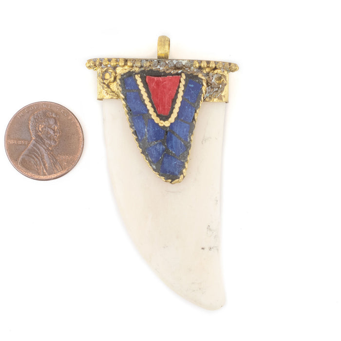 Blue Inlaid Bone Tooth Pendant (30mm) - The Bead Chest