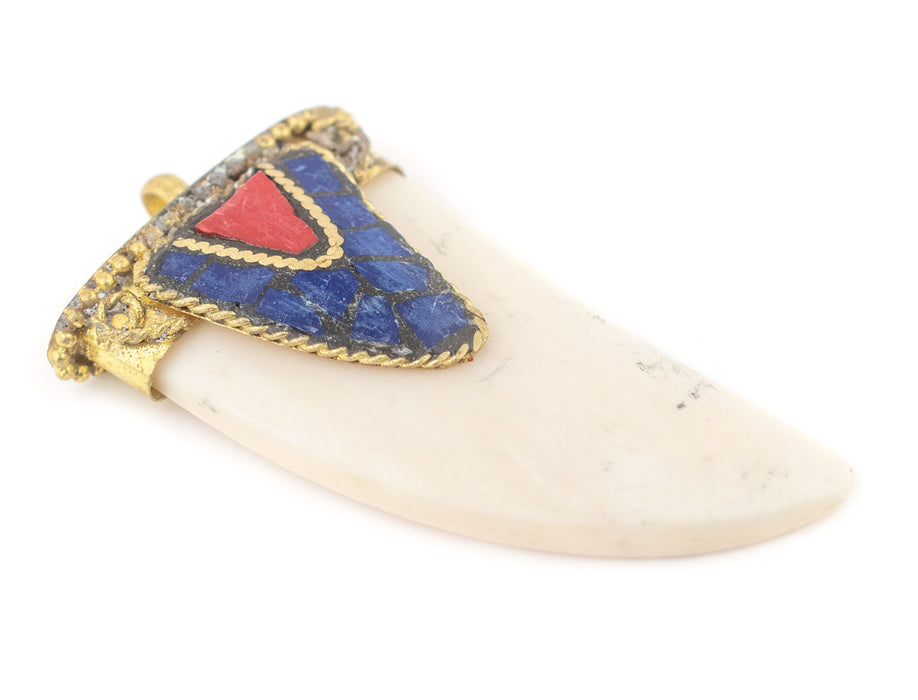Blue Inlaid Bone Tooth Pendant (30mm) - The Bead Chest