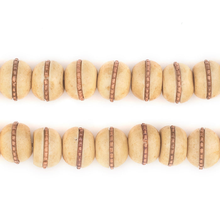 Copper-Inlaid Beige Bone Mala Beads (10mm) - The Bead Chest
