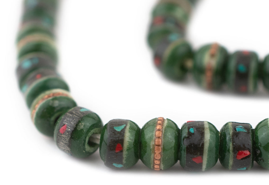Green Vintage Inlaid Bone Prayer Beads (8mm) - The Bead Chest
