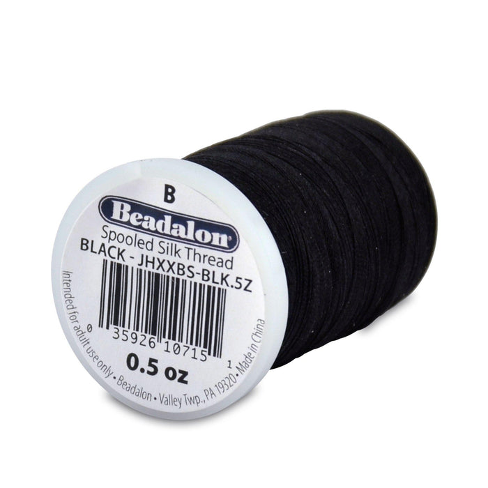 Beadalon 0.20mm Black Silk Thread Size B (1170ft) - The Bead Chest