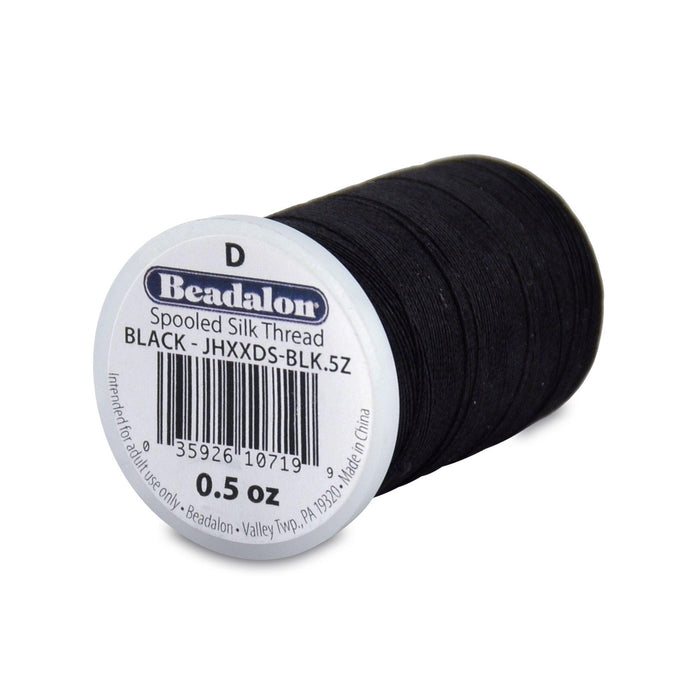 Beadalon 0.30mm Black Silk Thread Size D (780ft) - The Bead Chest