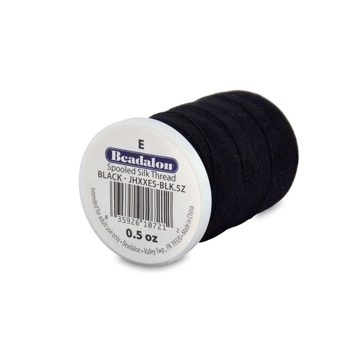 Beadalon 0.33mm Black Silk Thread Size E (600ft) - The Bead Chest