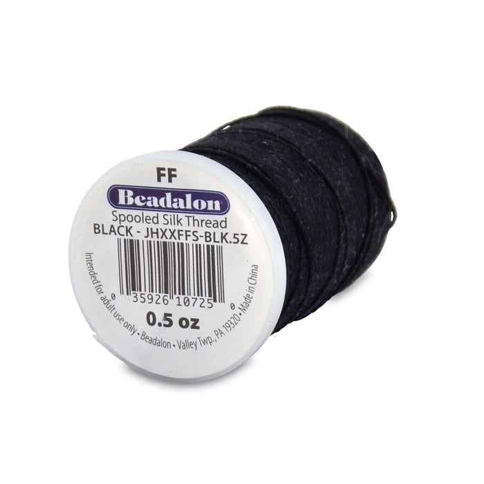 Beadalon 0.38mm Black Silk Thread Size FF (276ft) - The Bead Chest