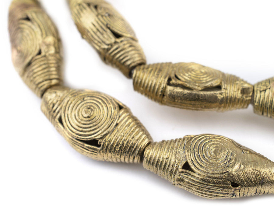 Cameroon Style Flat Bicone Brass Filigree Beads (31x16mm) - The Bead Chest
