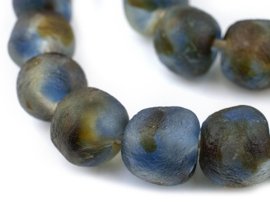 Jumbo Blue Brown Swirl Recycled Glass Beads (23mm) - The Bead Chest