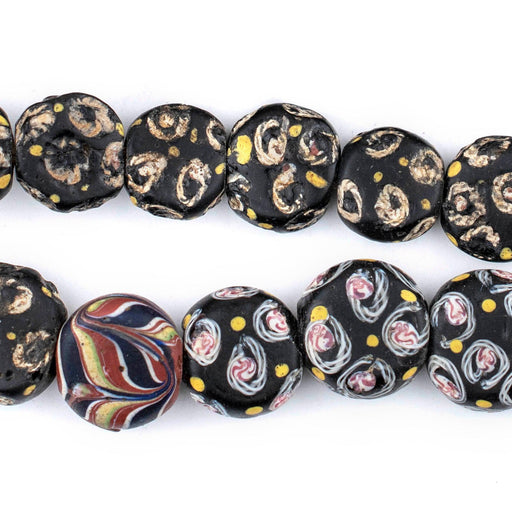 Antique Black Fancy Circular Venetian Trade Beads - The Bead Chest