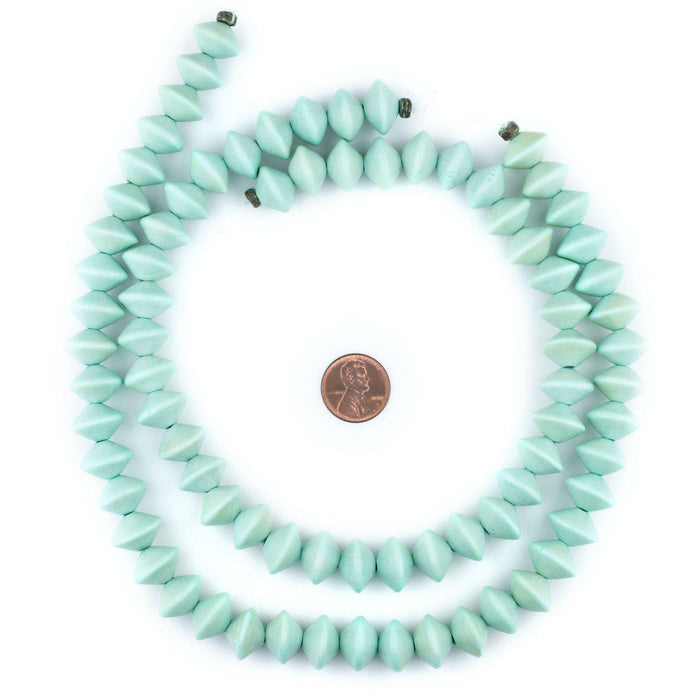 Mint Green Bicone Natural Wood Beads (10x15mm) - The Bead Chest