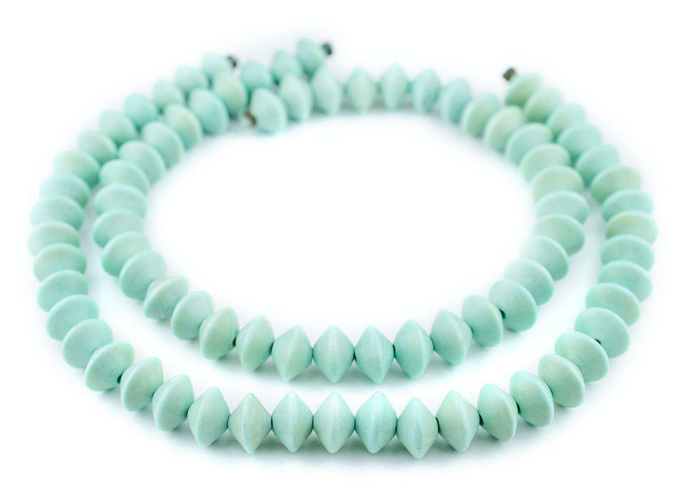 Mint Green Bicone Natural Wood Beads (10x15mm) - The Bead Chest