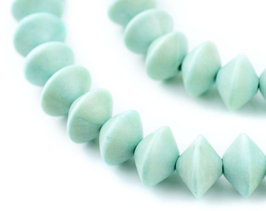 Mint Green Bicone Natural Wood Beads (10x15mm) - The Bead Chest