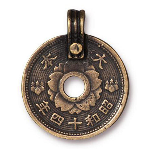 Antiqued Brass Asian Coin Charm (25x21mm) - The Bead Chest