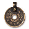 Antiqued Brass Asian Coin Charm (25x21mm)
