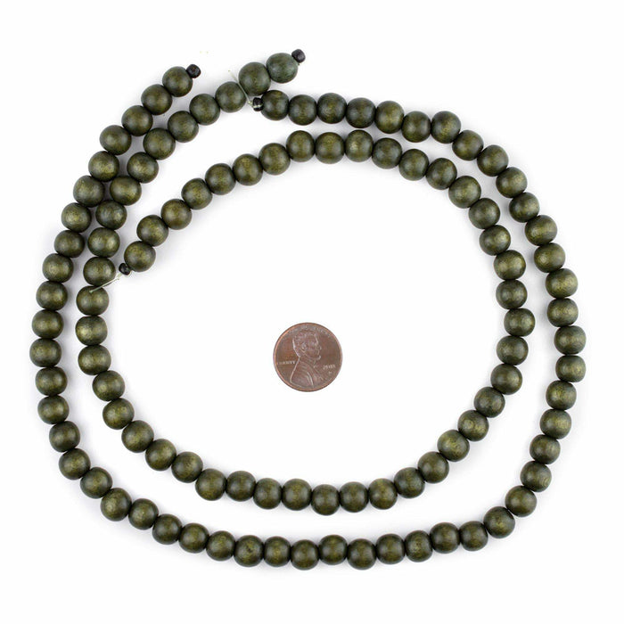 Olive Green Round Natural Wood Beads (8mm) - The Bead Chest