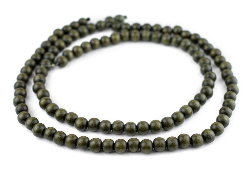Olive Green Round Natural Wood Beads (8mm) - The Bead Chest