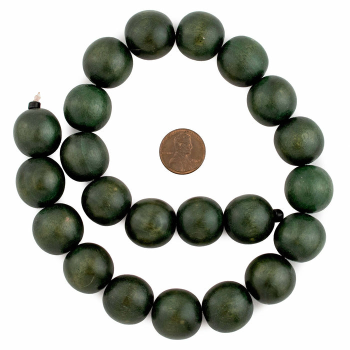 Olive Green Round Natural Wood Beads (20mm) - The Bead Chest