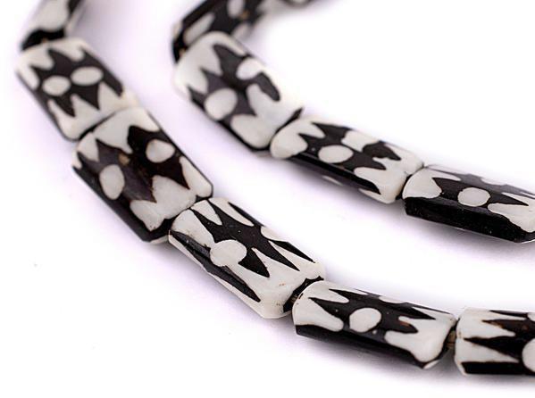 Doodle Design Batik Bone Beads (Rectangular) - The Bead Chest