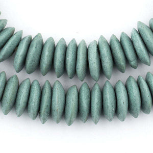 Stone Green Ashanti Glass Saucer Beads