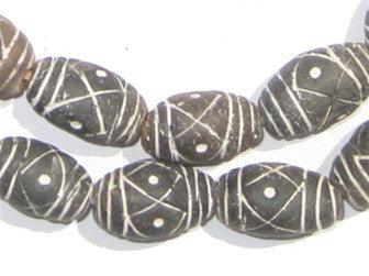 Black & White Oblong Terracotta Beads - The Bead Chest